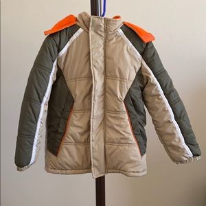 Boys jacket tan, green and orange.